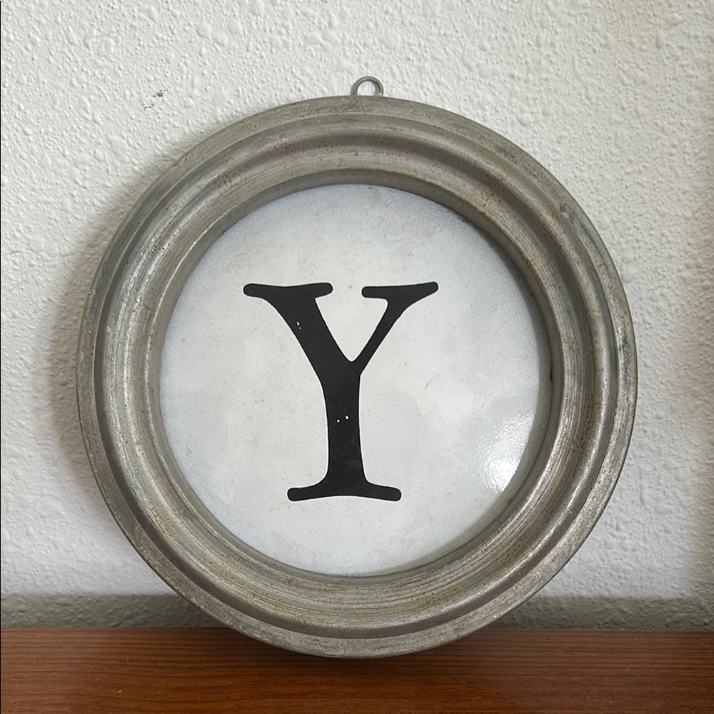 Typewriter Rustic Round Silver Wall Decor with Letter Y